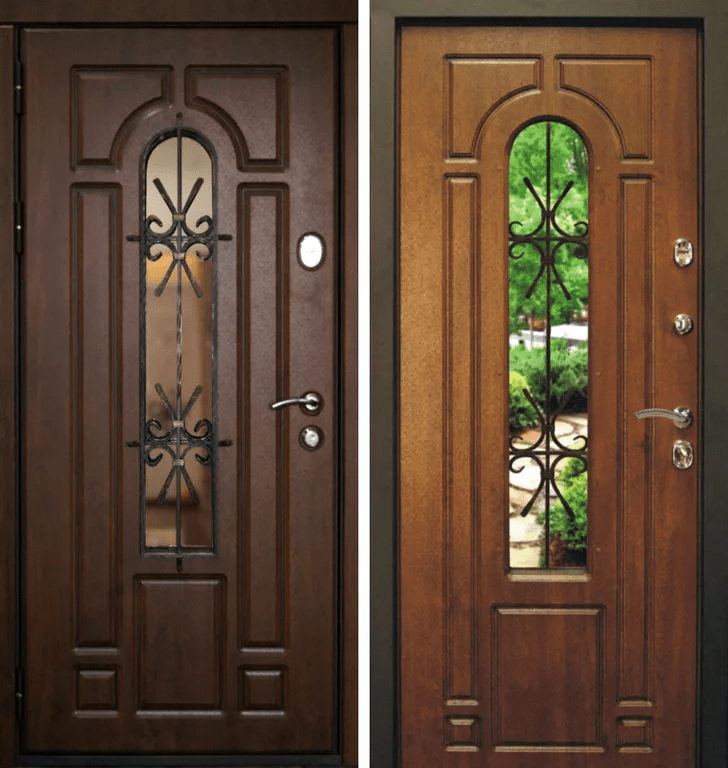 Дверь с оконной вставкой DKS-23 (Со стеклом (окном) и ковкой)