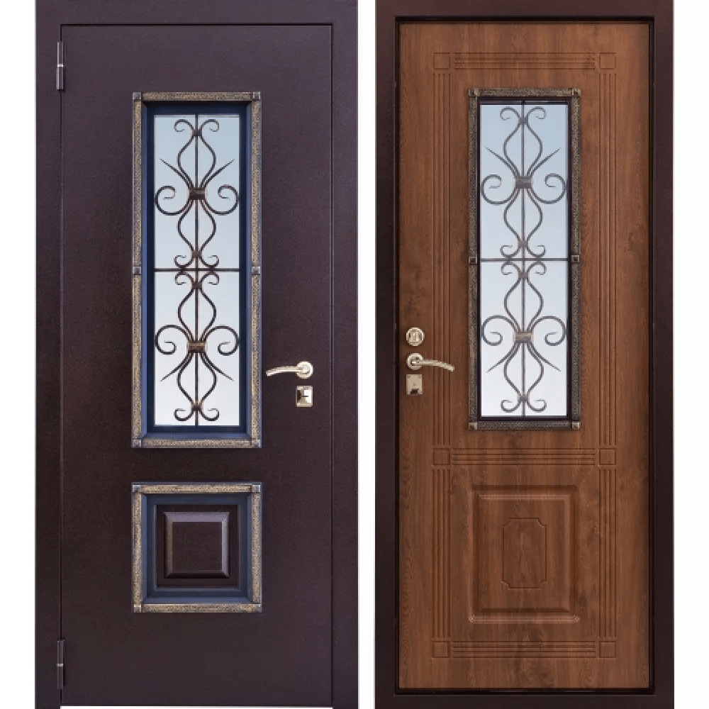Дверь с окном и ковкой DKS-06 (Со стеклом (окном) и ковкой)