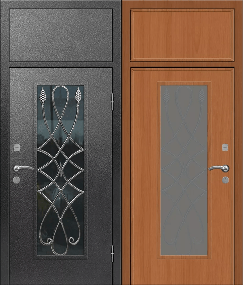Дверь с большим окном DKS-05 (Со стеклом (окном) и ковкой)