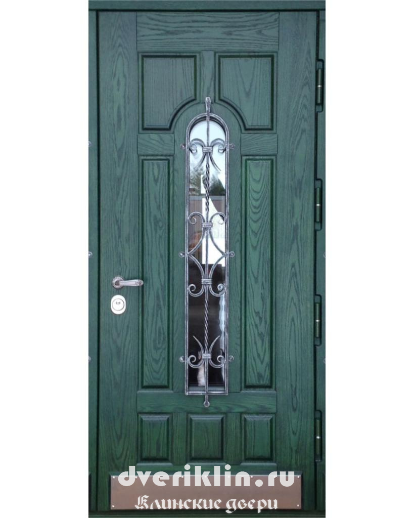 Дверь с отделкой МДФ DKS-63 (Со стеклом (окном) и ковкой)